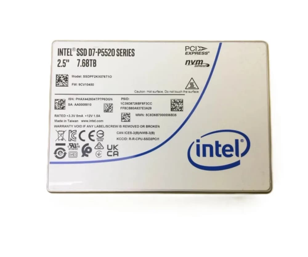 SSDPF2KX076T1O - Intel D7-P5520 7.68TB PCIe 4 x4 NVMe RI U.2 2.5" SSD