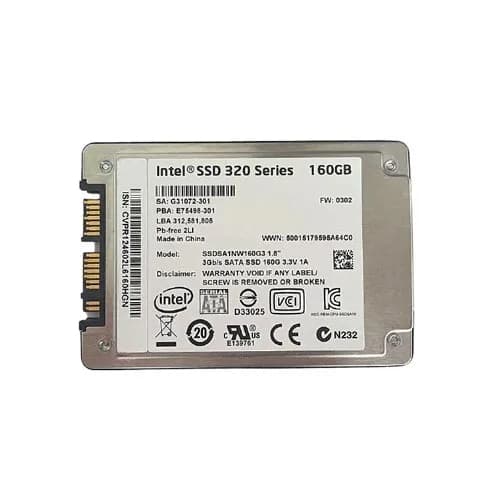 SSDSA1NW160G3 - Intel 160GB 320 1.8 inch MLC 3Gb/s SATA SSD