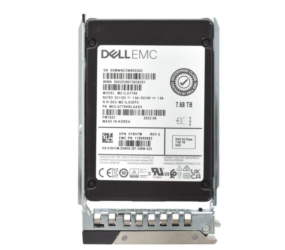 Y8H7M - Dell 7.68TB SAS Triple-Level Cell SFF 2.5" Solid State Drive
