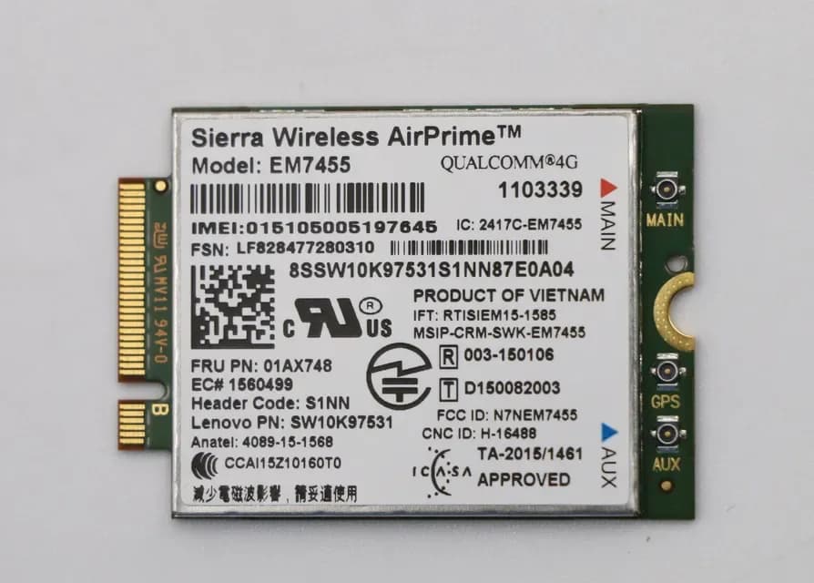 01AX748 - Lenovo EM7455 4G LTE Module Wireless WWAN NGFF Card for Lenovo ThinkPad X260 / X270 / T470S