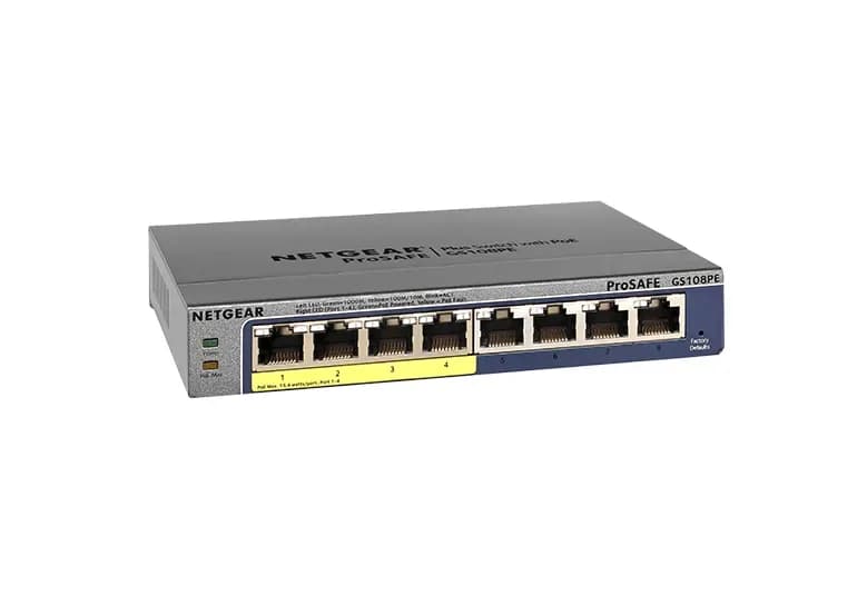GS108PE - Netgear Prosafe GS108P 4 x RJ-45 Ports PoE 10/100/1000Base-T + 4 x RJ-45 Ports Layer 2 Unmanaged Gigabit Ethernet Network Switch