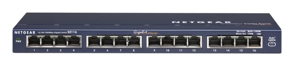 GS116 - Netgear Prosafe GS116 16 x RJ-45 Ports 10/100/1000Base-T Layer 2 Unmanaged Gigabit Ethernet Network Switch
