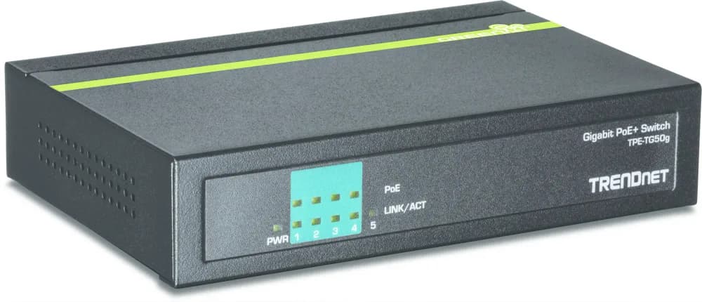 TPE-TG50G - TRENDnet 4 x RJ-45 Ports PoE+ 10/100/1000Base-T + 1 x RJ-45 Ports 10/100/1000Base-T Layer2 Unmanaged Rack-mountable Gigabit Ethernet Network Switch