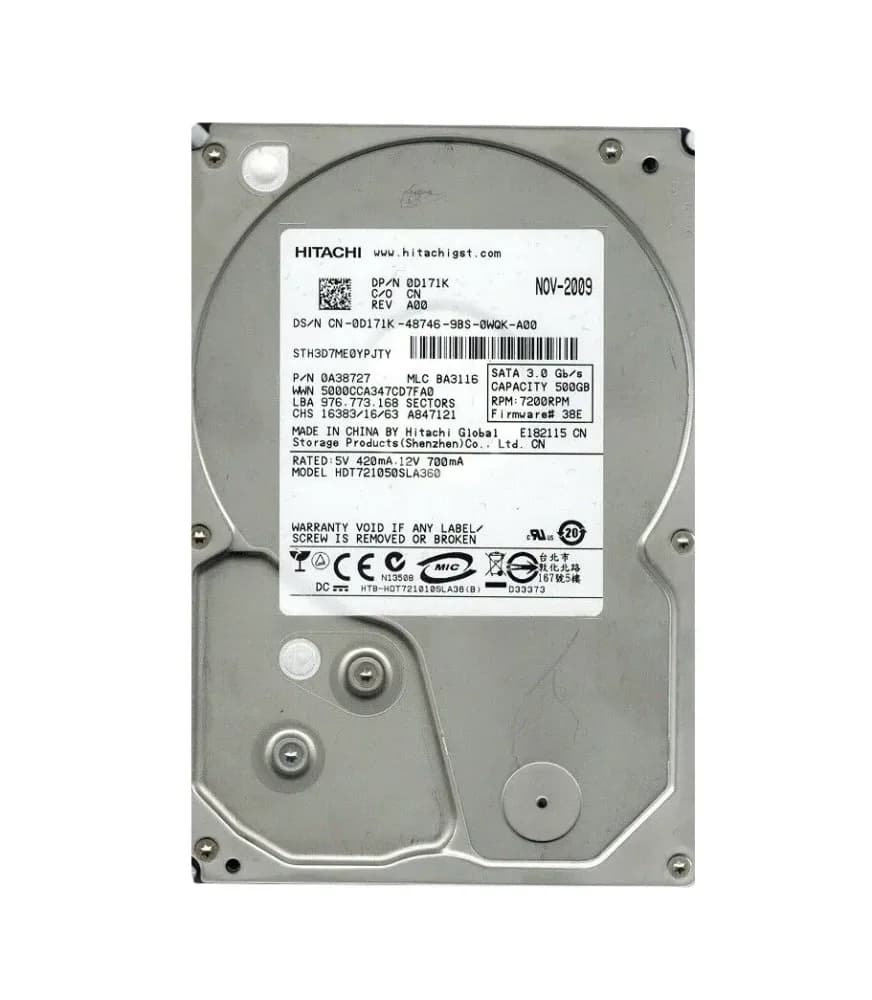 0A38727 - Hitachi 500GB 7200RPM SATA 3Gb/s 3.5-in Hard Drive