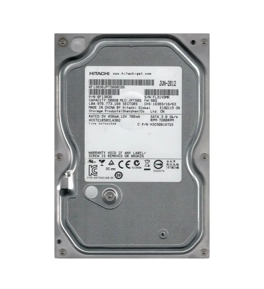0F13836 - HGST 500GB 7200RPM SATA 3Gb/s 3.5-in Hard Drive