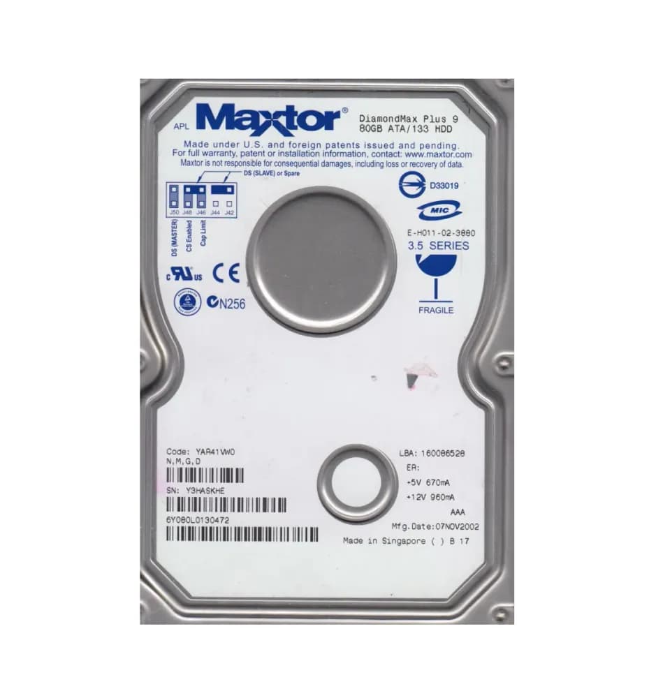 6Y080L0 - Maxtor 80GB 7200RPM ATA-133 133MB/s 3.5-in Hard Drive
