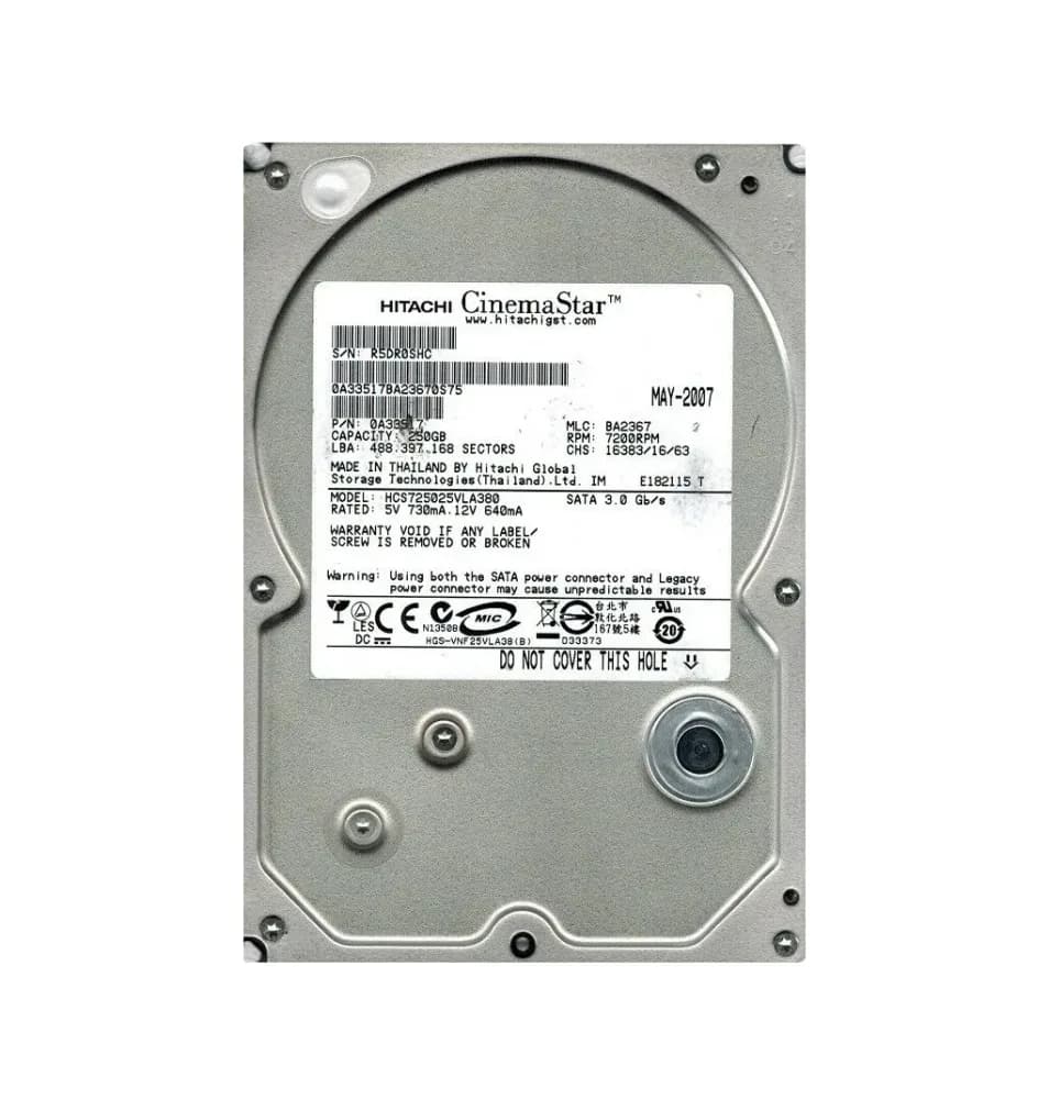 HCS725025VLA380 - Hitachi 250GB 7200RPM SATA 3Gb/s 3.5-in Hard Drive