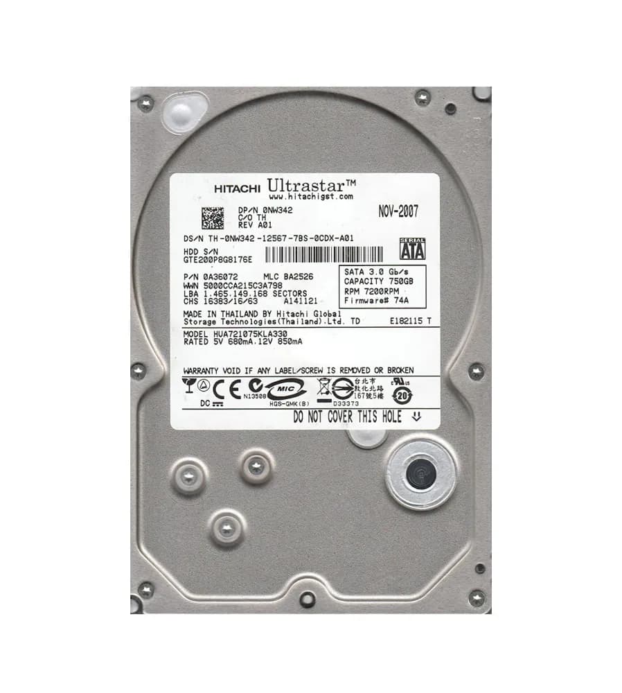 HUA721075KLA330 - Hitachi 750GB 7200RPM SATA 3Gb/s 3.5-in Hard Drive