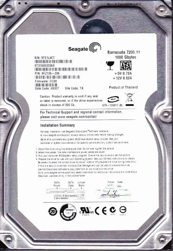 ST31000333AS - Seagate 1TB 7200RPM SATA 3Gb/s 3.5-in Hard Drive