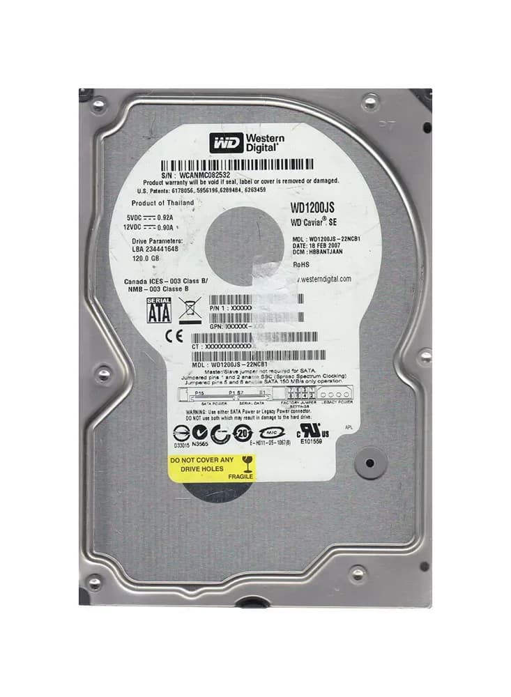 WD1200JS-22NCB1 - WD 120GB 7200RPM SATA 3Gb/s 3.5-in HDD