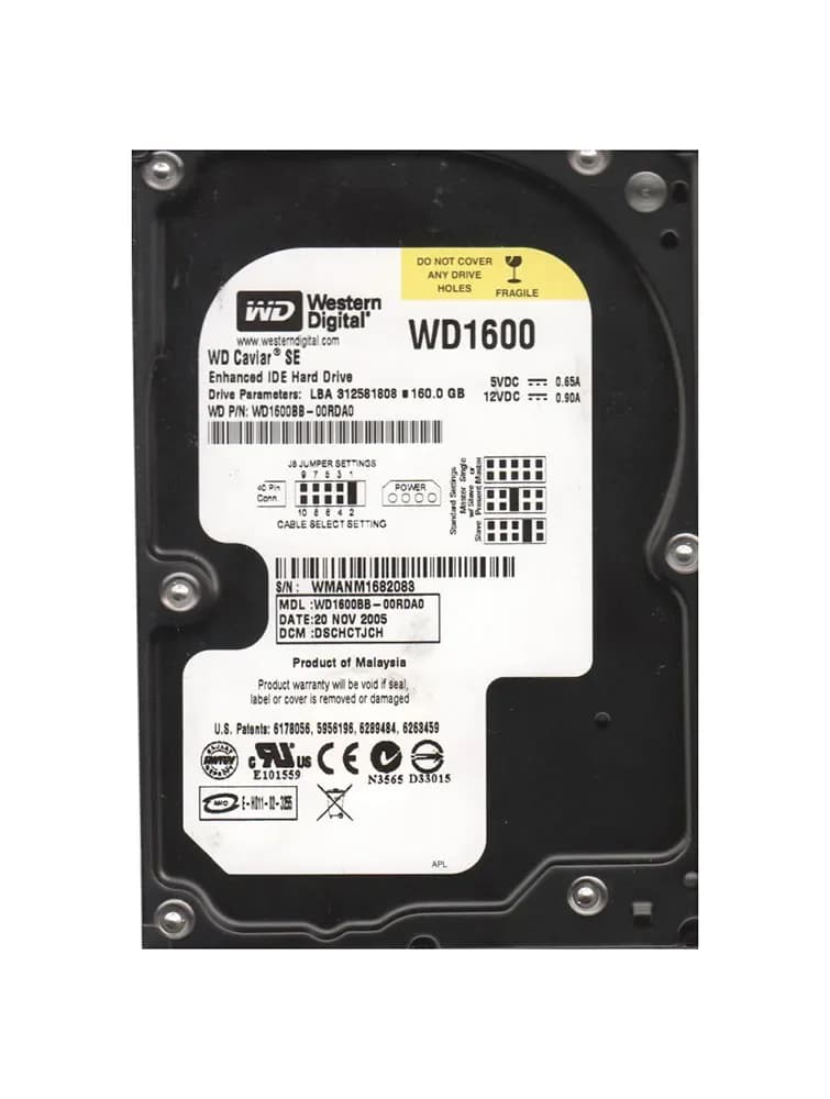 WD1600BB-00RDA0 - WD Caviar Blue 160GB 7.2K EIDE 2MB (512) 3.5" HDD