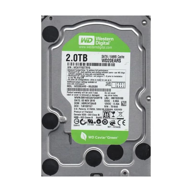 WD20EARS-00J2GB0 - Western Digital 2TB 5400RPM SATA 3Gb/s 3.5-in HDD