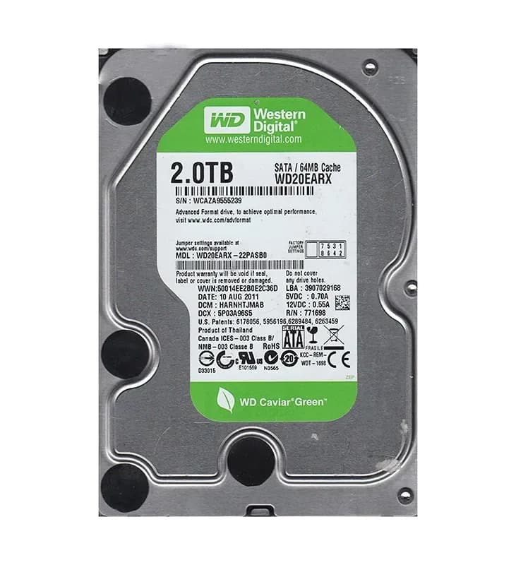 WD20EARX-22PASB0 - Western Digital 2TB 7200RPM SATA 6Gb/s 3.5-in HDD