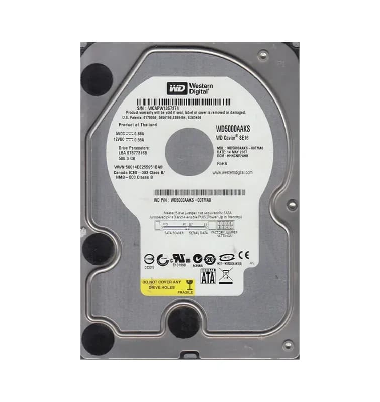 WD5000AAKS-00TMA0 - WD 500GB 7200RPM SATA 3Gb/s 3.5-in HDD