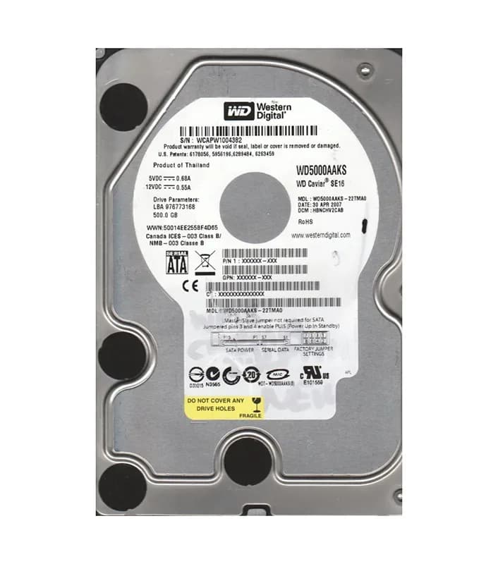 WD5000AAKS-22TMA0 - WD 500GB 7200RPM SATA 3Gb/s 3.5-in HDD
