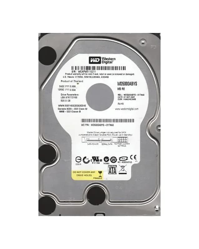 WD5000ABYS - WD 500GB 7200RPM SATA 3Gb/s 3.5-in HDD