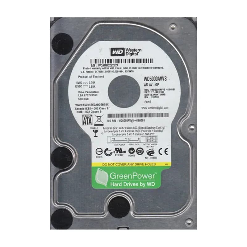 WD5000AVVS-63H0B1 - WD 500GB 7200RPM SATA 3Gb/s 3.5-in HDD