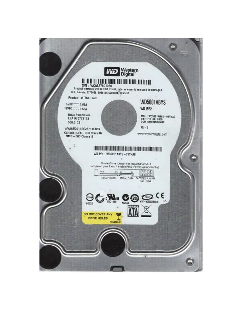 WD5001ABYS-01YNA0 - WD 500GB 7200RPM SATA 3Gb/s 3.5-in HDD