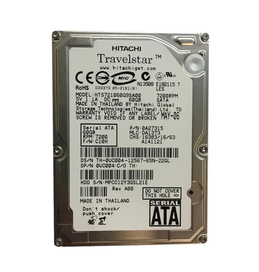 0A27315 - Hitachi 60GB 7200RPM SATA 1.5Gb/s 2.5-in Hard Drive