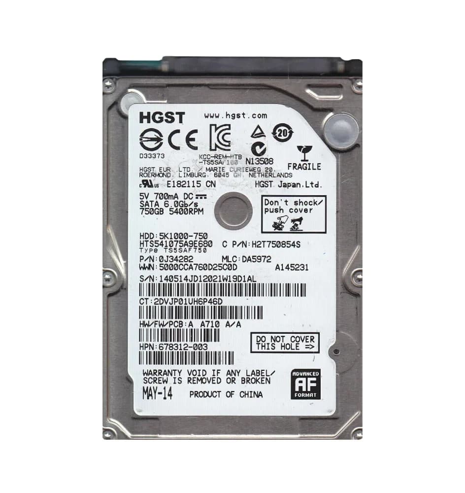 0J34282 - HGST Travelstar 5K1000 750GB 5.4K SATA 6Gb/s (512e) 2.5" HDD