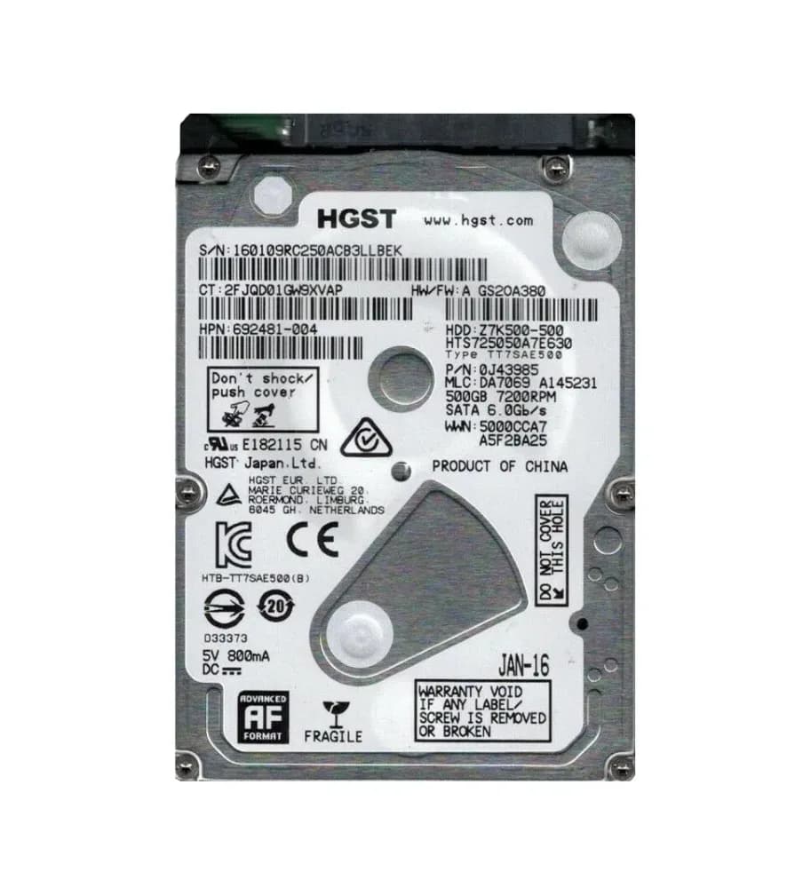 0J43985 - HGST 500GB 7200RPM SATA 6Gb/s 2.5-in Hard Drive