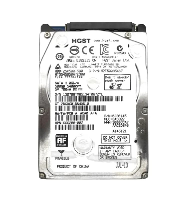 666288-002 - HP 500GB 5400RPM SATA 3Gb/s 2.5-in Hard Drive