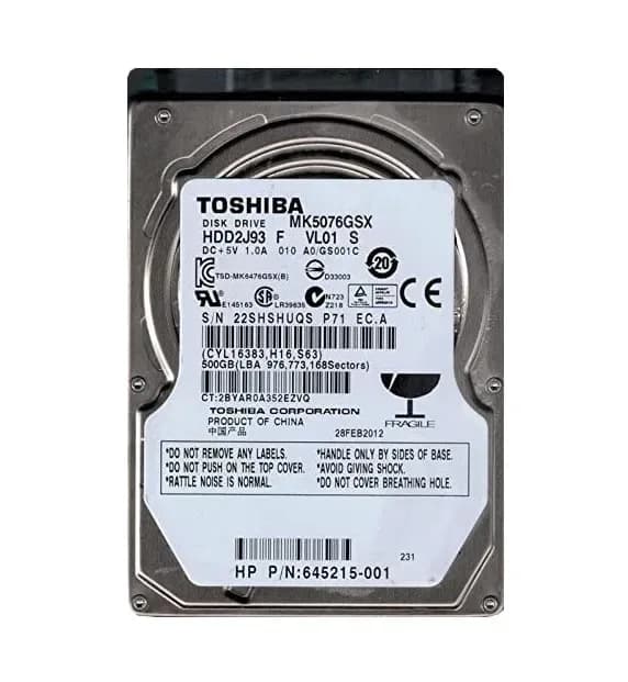 HDD2J93 - Toshiba 500GB 5400RPM SATA 3Gb/s 2.5-in Hard Drive