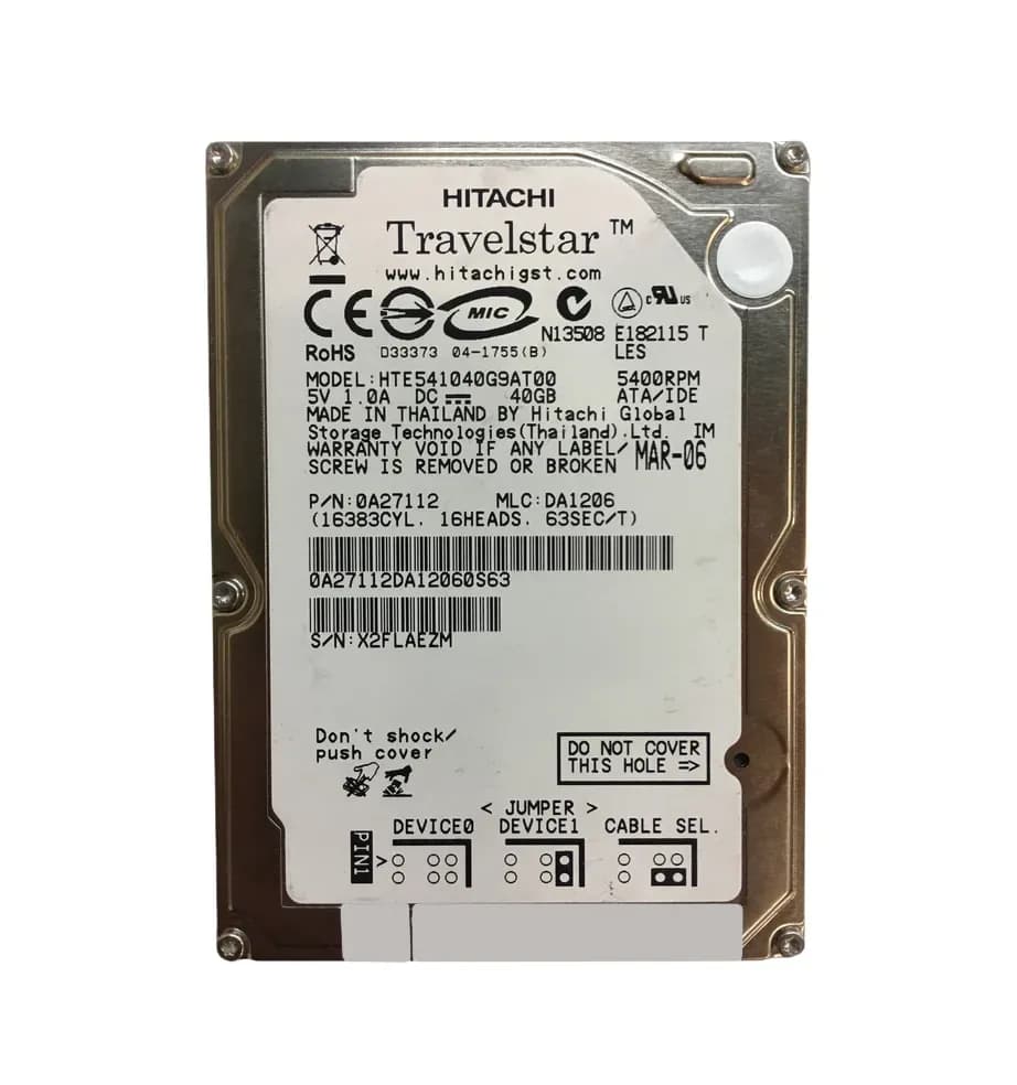 HTE541040G9AT00 - Hitachi 40GB 5400RPM ATA/100 2.5-inch Hard Drive