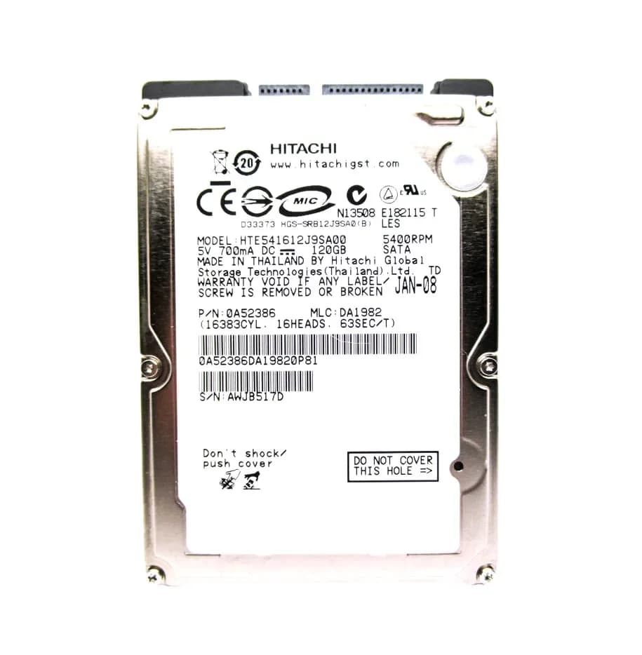 HTE541612J9SA00 - Hitachi E5K160 120GB SATA 1.5Gb/s 2.5" HDD