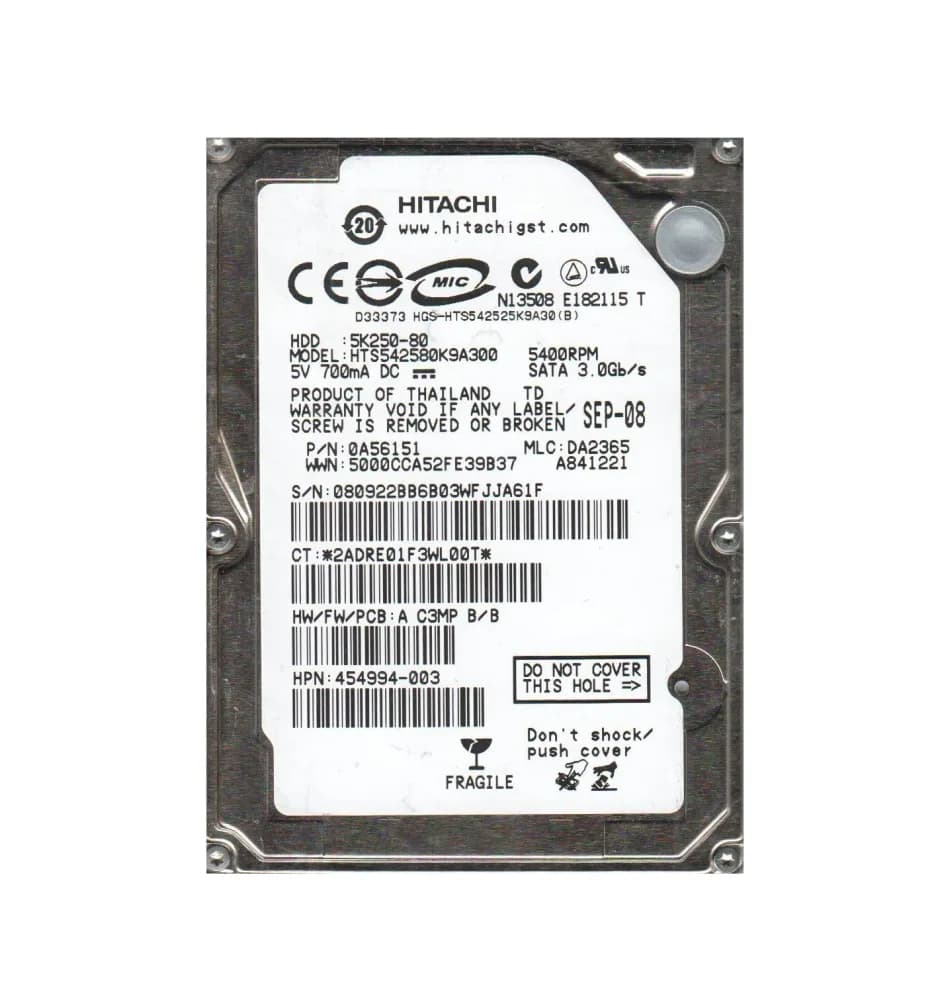 HTS542580K9A300 - Hitachi 80GB 5400RPM SATA 3Gb/s 2.5-in Hard Drive
