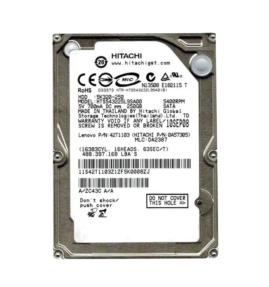 HTS543225L9SA00 - Hitachi 250GB 5400RPM SATA 1.5Gb/s 2.5-in Hard Drive