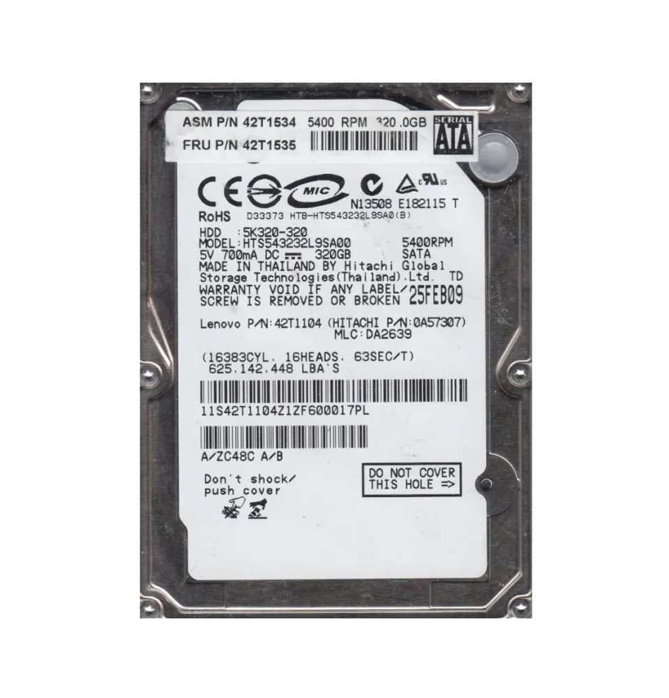 HTS543232L9SA00 - Hitachi 320GB 5400RPM SATA 1.5Gb/s 2.5-in Hard Drive