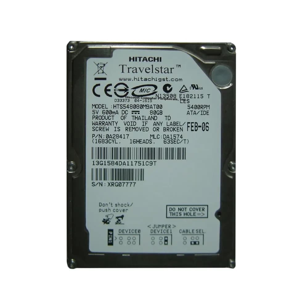 HTS548080M9AT00 - Hitachi 80GB 5400RPM ATA/100 2.5-inch Hard Drive