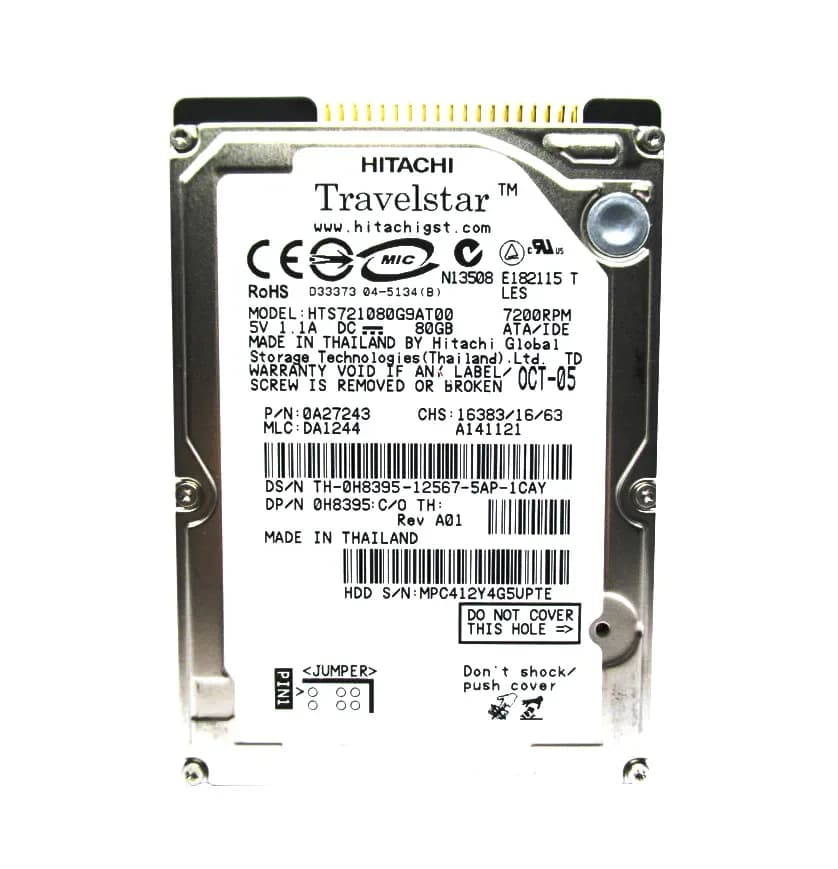 HTS721080G9AT00 - Hitachi 80GB 7200RPM ATA/100 2.5-inch Hard Drive