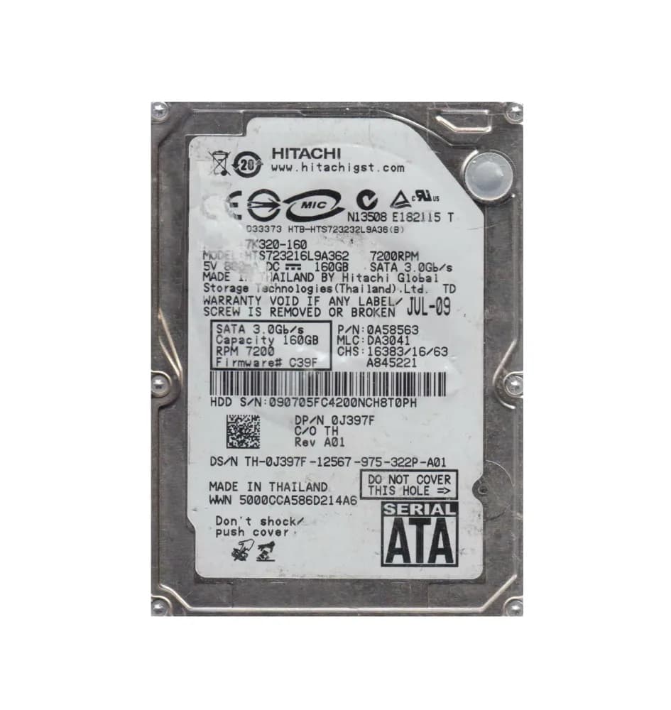 HTS723216L9A362 - Hitachi 160GB 7200RPM SATA 3Gb/s 2.5-in Hard Drive