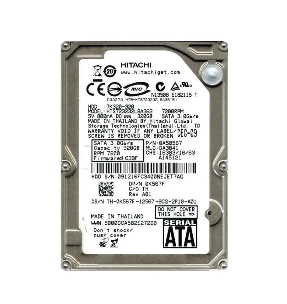HTS723232L9A362 - Hitachi 320GB 7200RPM SATA 3Gb/s 2.5-in Hard Drive