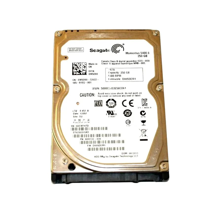 W5D80 - Dell 250GB 5400RPM SATA 3Gb/s 2.5-in Hard Drive