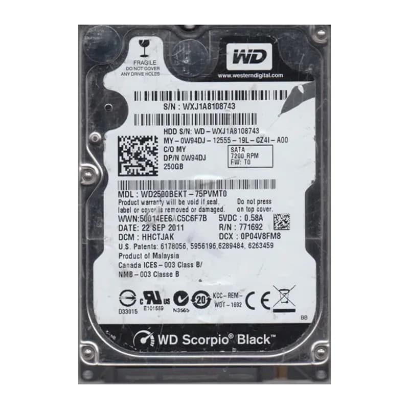 WD2500BEKT-75PVMT0 - WD 250GB 7200RPM SATA 3Gb/s 2.5-in HDD
