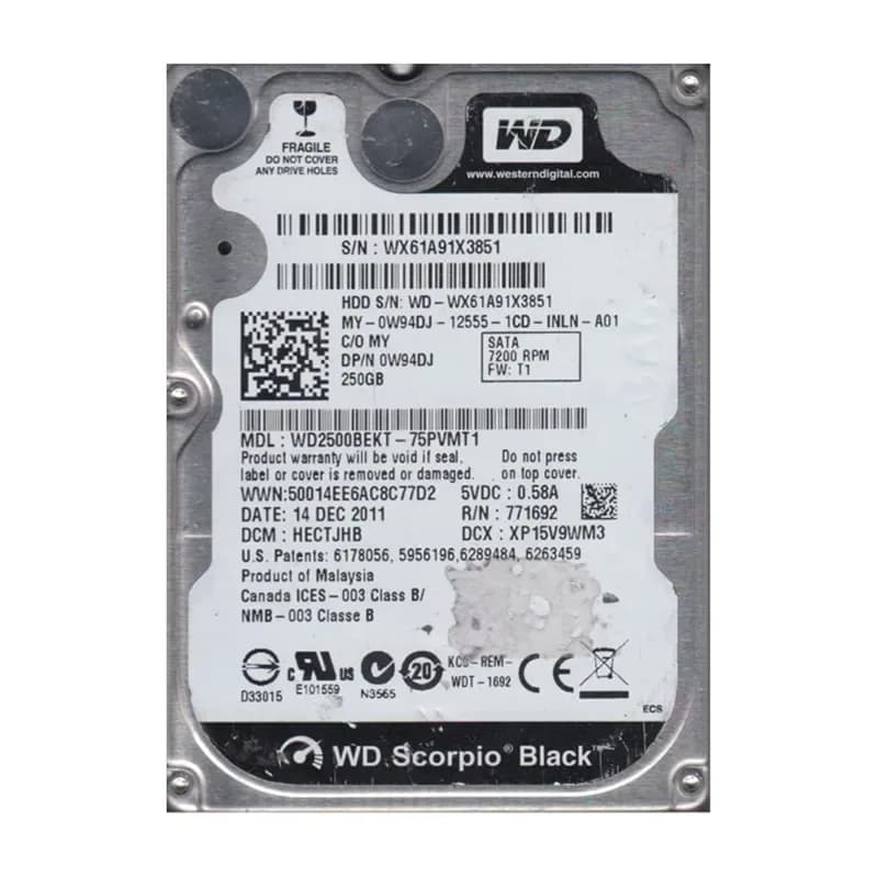 WD2500BEKT-75PVMT1 - WD 250GB 7200RPM SATA 3Gb/s 2.5-in HDD