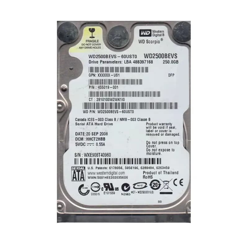 WD2500BEVS-60UST0 - WD 250GB 5400RPM SATA 1.5Gb/s 2.5-in HDD