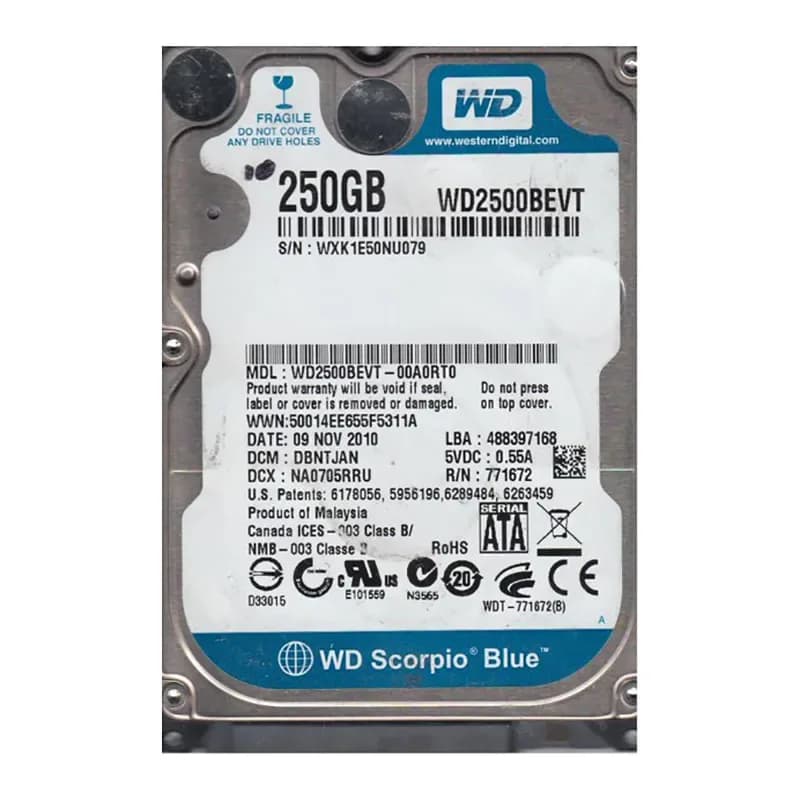WD2500BEVT-00A0RT0 - WD 250GB 5400RPM SATA 3Gb/s 2.5-in HDD
