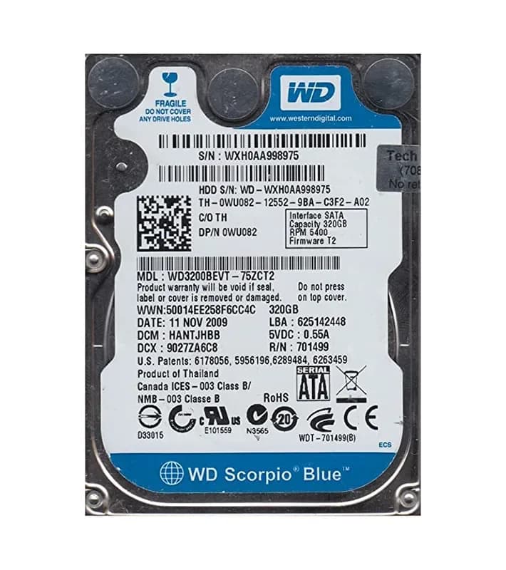 WD3200BEVT-75ZCT2 - WD 320GB 5400RPM SATA 3Gb/s 2.5-in HDD