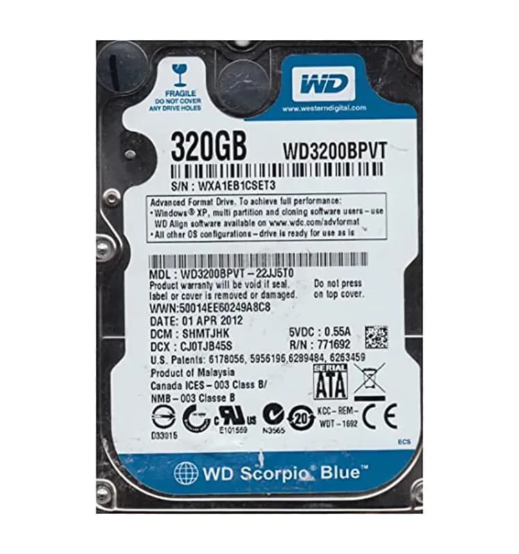 WD3200BPVT - WD 320GB 5400RPM SATA 3Gb/s 2.5-in HDD
