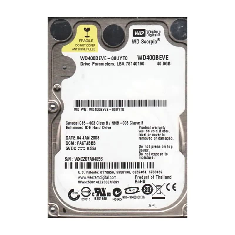 WD400BEVE-00UYT0 - WD Scorpio 40GB 5400RPM EIDE (RoHS) 2.5" Hard Drive
