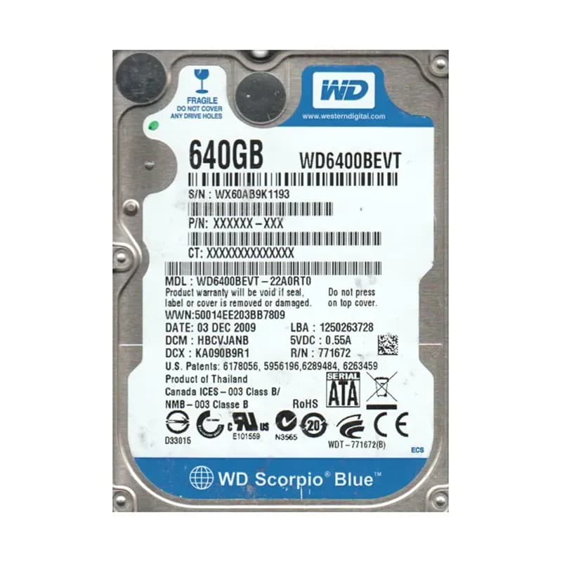 WD6400BEVT-22A0RT0 - WD 640GB 5400RPM SATA 3Gb/s 2.5-in HDD