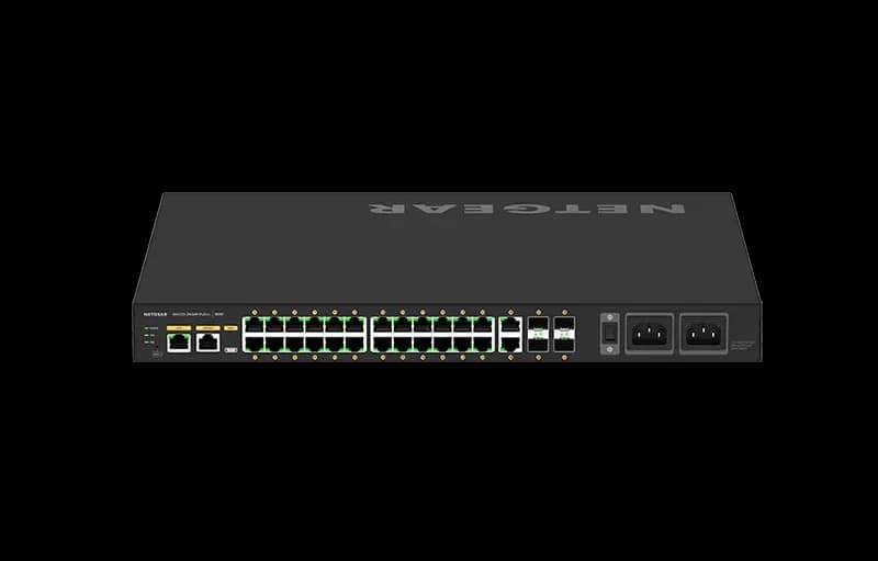 GSM4230UP - Netgear M4250 Series M4250-26G4F-PoE++ 24 x RJ-45 Ports PoE+ 1000Base-T + 2 x RJ-45 Ports + 4 x SFP Ports Layer 3 Managed 1U Rack-mountable Gigabit Ethernet Network Switch