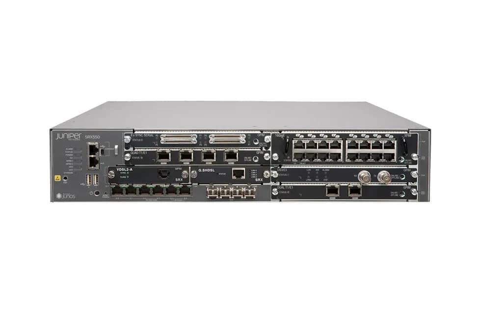 SRX550-M-SYS-JE-AC - Juniper Network SRX550 Service Gateway 2x MPIM Slots 6x GPIM Slots 4G RAM 8G Flash AC PSU Cable/RMK and Junos Software Enhanced Firewall