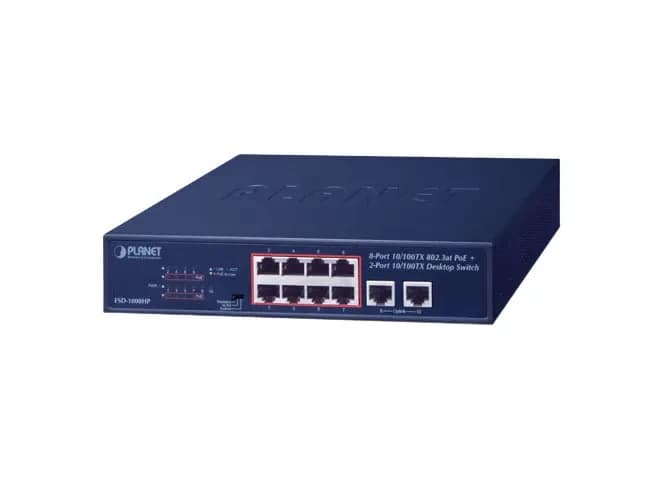 FSD-1008HP - Planet 8 x Ports PoE+ 10/100Base-TX + 2 x Ports FE Desktop Network Switch