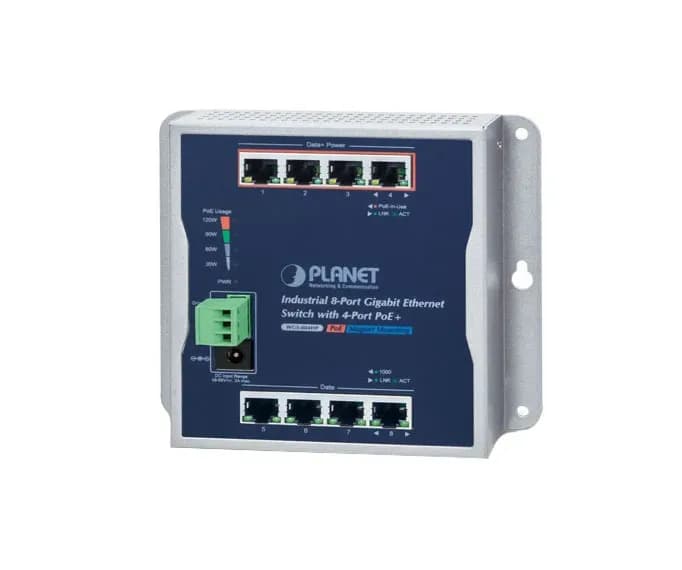 WGS-804HP - Planet 4 x Ports PoE+ 10/100/1000Base-T + 4 x Ports 1GbE RJ-45 Layer 2 Wall-Mountable Gigabit Ethernet Industrial Switch