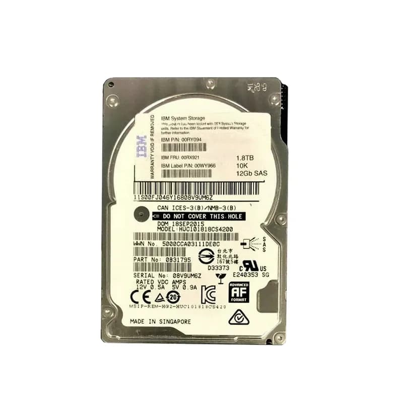 00RY094 - IBM 1.8TB 10000RPM SAS 12Gb/s 2.5-in Hard Drive